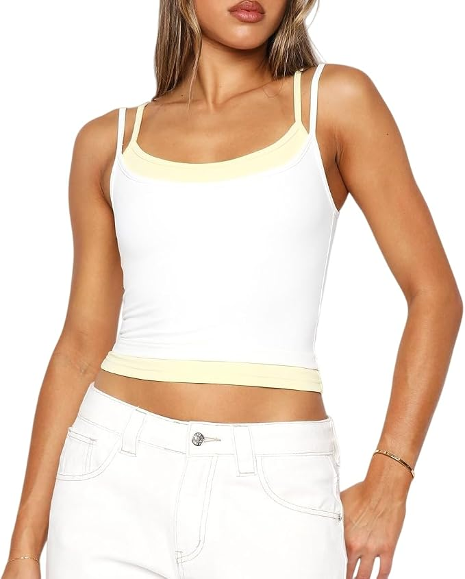 Double-Layered Spaghetti Strap Cropped Workout Tank