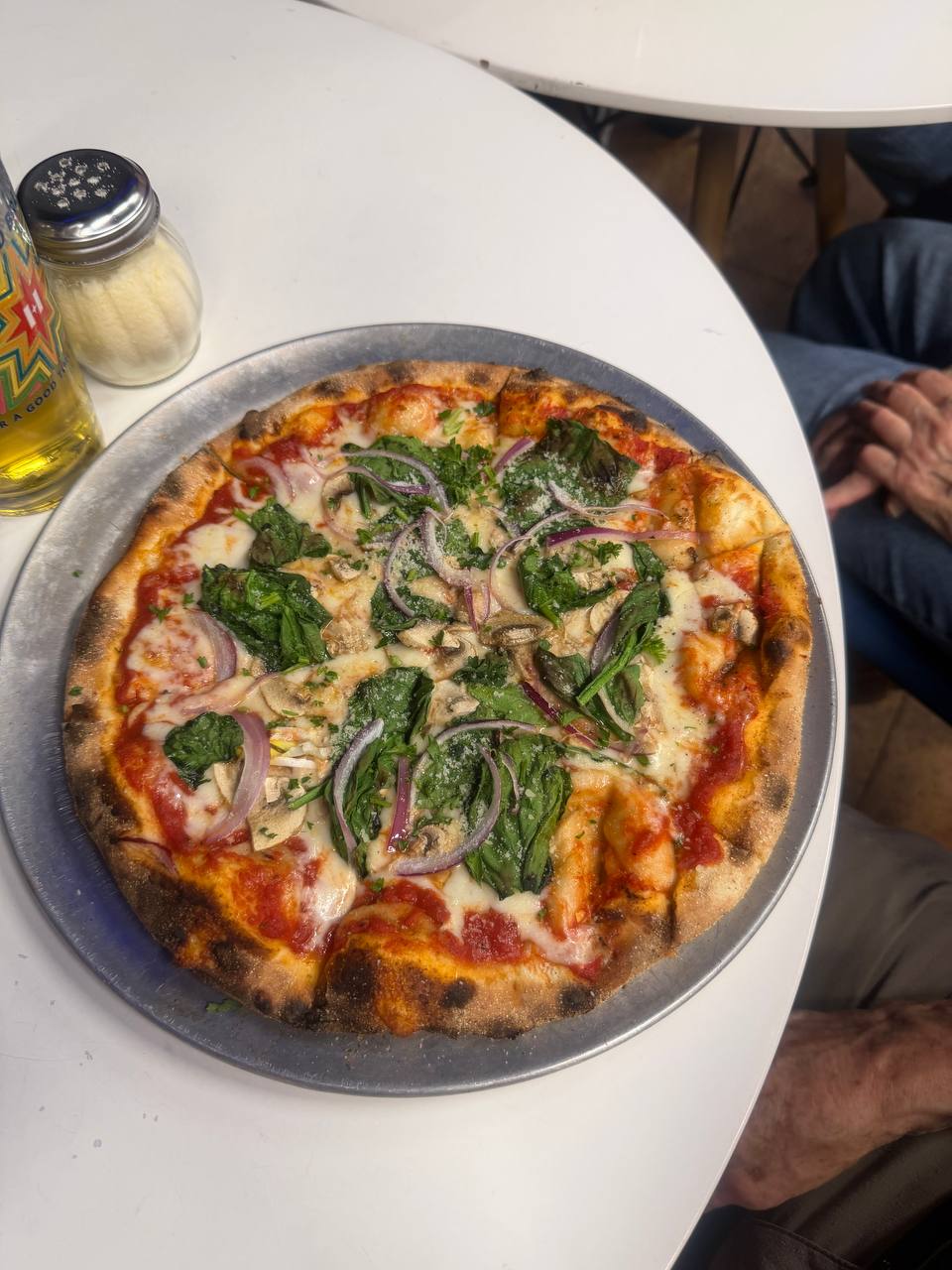 Mushroom, Spinach and Onion Pizza